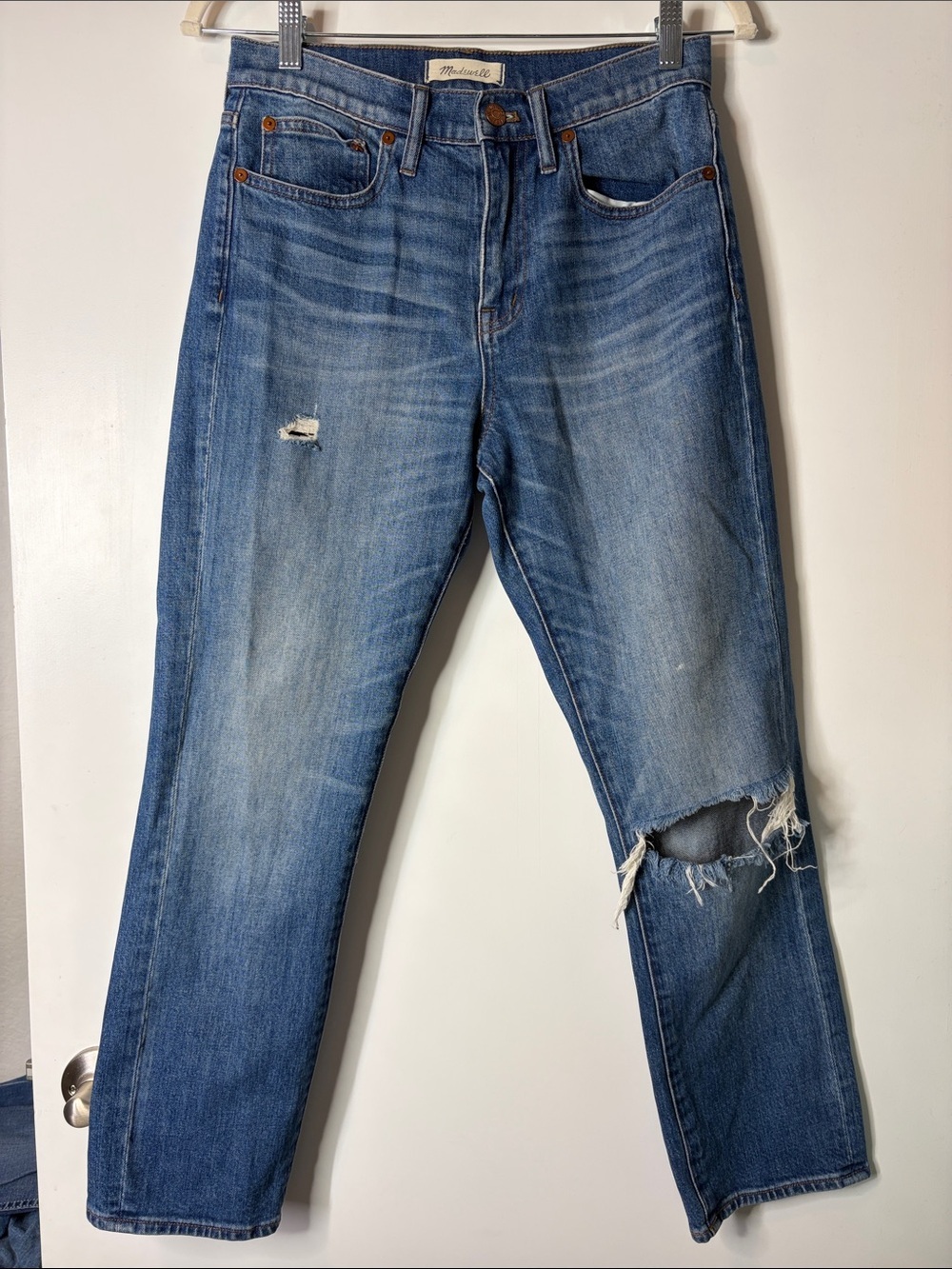 Madewell Straight Crop Distressed Jeans Roger Wash F2816 size 27